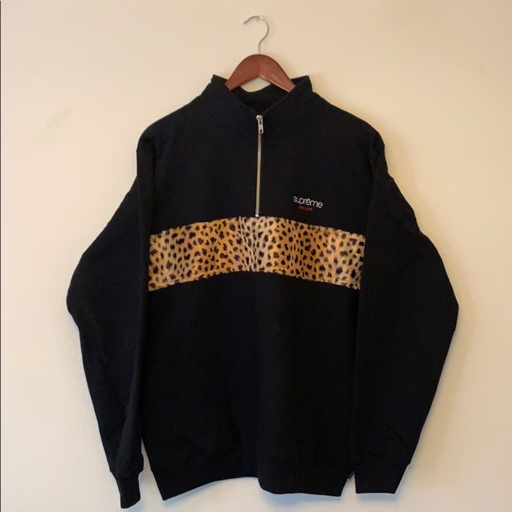 Authentic Supreme Leopard Panel Half Zip Sweater